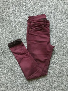 Womens Topshop Petite Maroon Leigh Zip Up Roll Hem Mid Rise Skinny Jeans W28 L28 - Picture 1 of 7