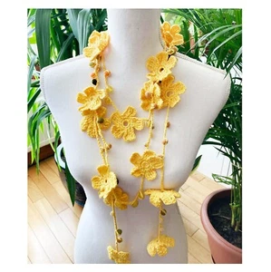 Crochet fancy  flower yellow colors  handcrafted necklace garland - Picture 1 of 3