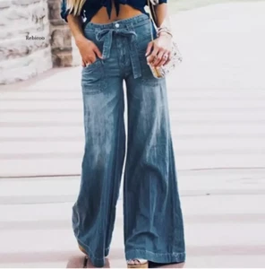 NWT Utcoco Casual LooseFit Palazzo Pants Wide LegHight Waiste Denim Jeans Sz 16 - Picture 1 of 5