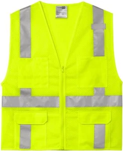 CornerStone ® ANSI 107 Class 2 Mesh Six-Pocket Zippered Vest w/ Pockets CSV104 - Picture 1 of 13