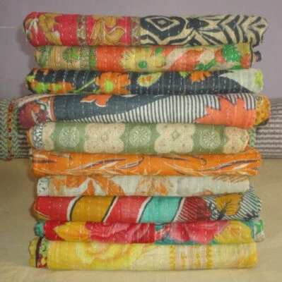 Wholesale Lot Indien Vintage Reversible Kantha Quilt 5 PCS Throw Blanket Ralli - Image 1 of 2