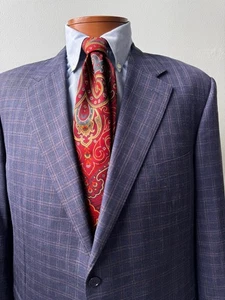 Canali 1934 aktueller Silver Label Sport Mantel 52R blau Wolle Seide Leinen kariert Italy - Bild 1 von 21