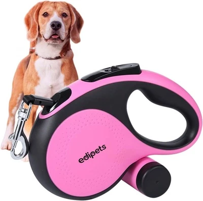 Edipets 8m Retractable Dog Leash / Dog Lead Includes Bag Dispenser - Pink Colour