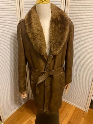 Винтажный 1970-х годов Мужская Lakeland военного стиля кожаное пальто w/шерстяной воротник Sz40 - Изображение 1 из 4