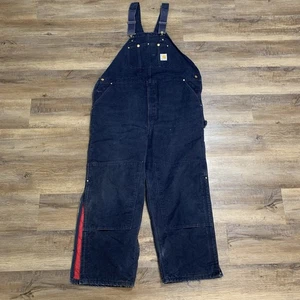 Vintage Carhartt R02DNY Blue Canvas Bib Overalls Double Knee MADE IN USA 48x30 - Bild 1 von 12