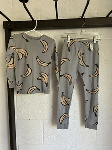 EUC Unifriend Size 120 US 6 Banana Pajamas Long Johns Cotton Gray Hanna Fruit - Picture 1 of 8