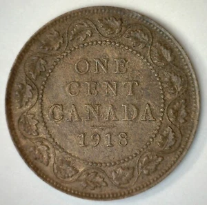 Centavo grande canadiense de bronce 1918 moneda au Canadá casi sin circular - Imagen 1 de 2