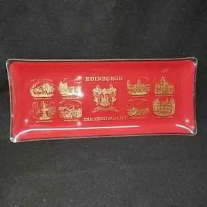 VTG Edinburgh Glass Tray Red & Gold Retro Travel - Picture 1 of 4