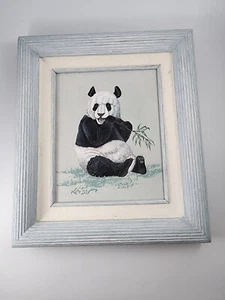 Panda isst Bambus Gemälde Buche Street Art Co signiert Oma Kern asiatischer Kitsch - Bild 1 von 12