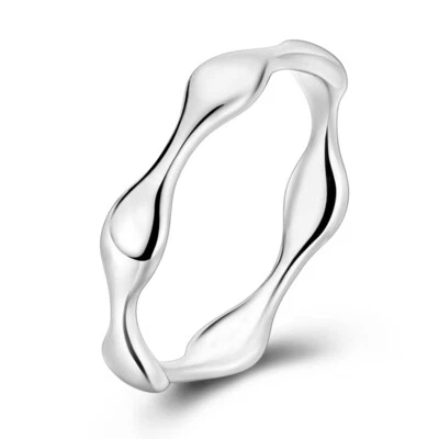 European Finger Ring Water Flow Shape For Women Gift Jewelry 925 Sterling Silver - Image 1 of 4