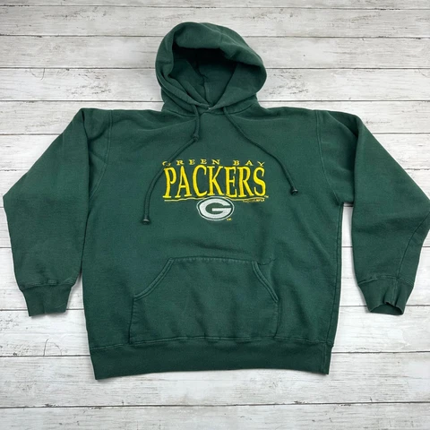 Vintage Green Bay Packers Hoodie Sweatshirt Size Large 1996 Green 90s True Fan Cover