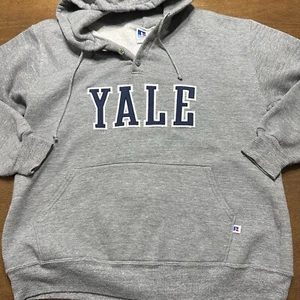Felpa con cappuccio vintage anni 90 Russell Athletic Yale University ricamata Henley XL USA - Foto 1 di 8