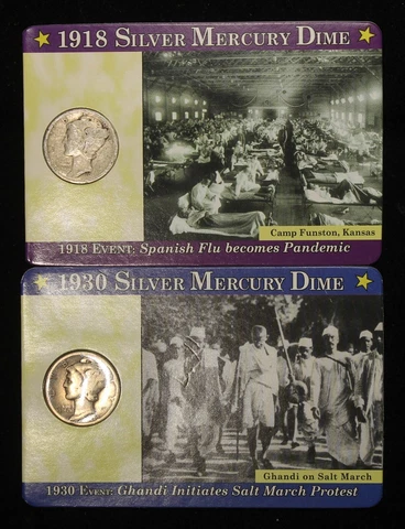 1918 & 1930 Carded Mercury Dimes - Historic events of the year        OTQ1058/JU Cover