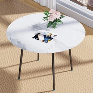 Round Glass Dining Table Kitchen Leisure Coffee Table With Metal Leg Living Room - Picture 1 of 8
