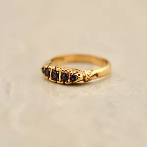 Antique C.1900 9ct solid rose gold blue Sapphire channel-set Gypsy ring ~ sz 6.5 - Picture 1 of 6