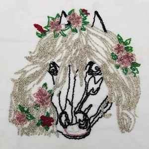 Hand Crafted Bead Work Horse Pink Flowers Beading Beaded Hand Made Craft - Picture 1 of 12