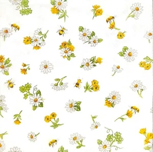 P010# 3 servilletas de papel individuales decoupage tejido margarita flores con patrón de abejas - Imagen 1 de 8