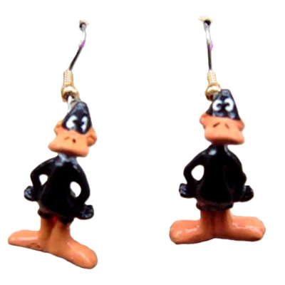 Retro DAFFY DUCK Funky EARRINGS Vintage Looney Tunes Mini Figure Novelty Jewelry - Image 1 of 2