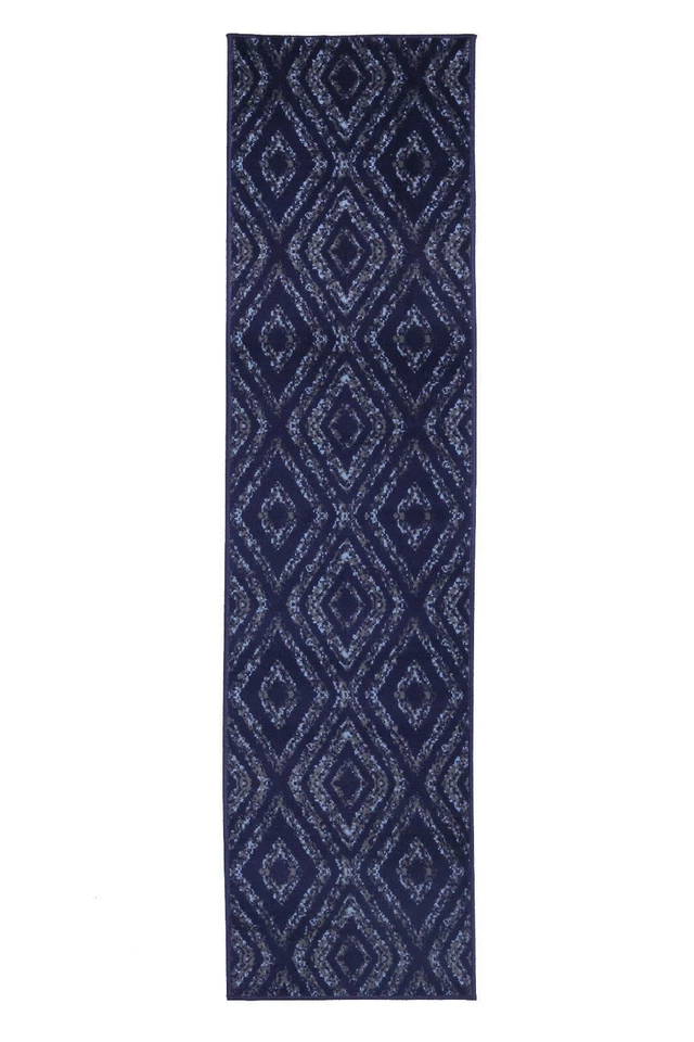 Geometric Diamond Runner - 2'x8' Navy, Moroccan Transitional Area Rug - 516 - Image 1 of 4