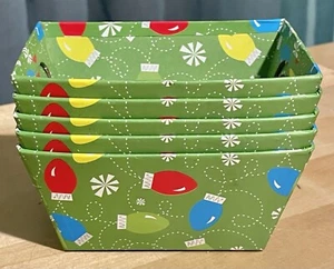 LOT OF 5 SMALL CHRISTMAS THEMED GREEN OPEN TOP GIFT/PARTY BOXES CHRISTMAS LIGHTS - Picture 1 of 4