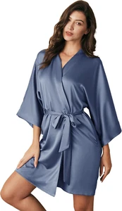 Women'S Silk Robe Satin Kimono Robe for Bride Bridesmaids Short Bridal Party Rob - Picture 1 of 12