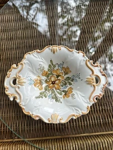 Plato de servidor de cerámica italiano Albisola pintado a mano floral decorativo - Imagen 1 de 5
