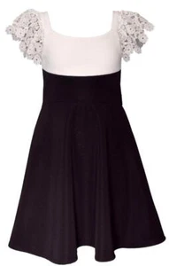 NEW Bonnie Jean Girl Size 7 "WHITE TO BLACK SCUBA" Lace Sleeve Skater Dress NWT - Picture 1 of 3
