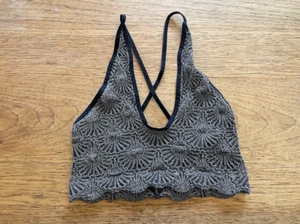 Free People Charcoal Floral XS/S Knit Stretch Halter Cross Back Bralette NWOT - Imagen 1 de 2