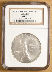 2006 Franklin Scientist Commemorative Silver Dollar NGC MS70 - Picture 1 of 2