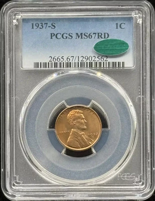 1937 S Lincoln Wheat Cent PCGS MS-67 RD CAC - Image 1 of 2