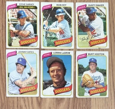 Dodgers 1980 Topps Baseball Cards Steve Garvey Ron Cey Dusty Baker Burt Hooton - Image 1 of 4