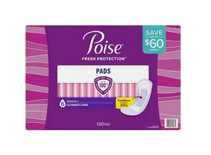 Poise Pads Ultimate Long Taglia 6, 120 Pastiglie, Protezione Fresca - NUOVO - Foto 1 di 1