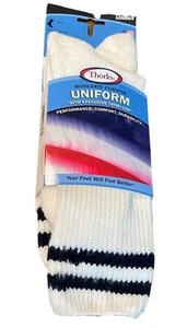 Thorlos Socks Uniform Crew 10.5-12 L.  Moderate Cushion White W Blue Stripes 23" - Picture 1 of 6