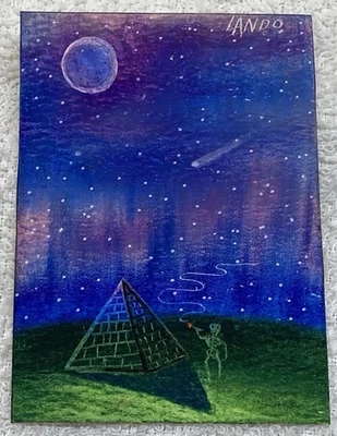 “Alien World” Original ACEO Acrylic Painting By Landon Clary 2.5x3.5 - Image 1 of 2