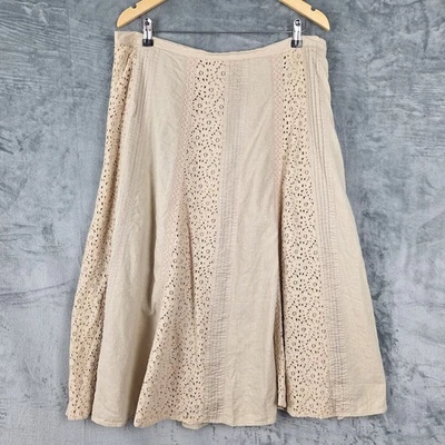 Mujer Falda XL Mezcla de Lino Boho Floral Crochet Encaje Midi Cottagecore Costero Foto 1 de 4