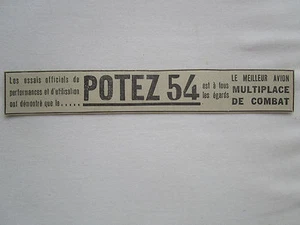 1934-1935 PUB AVION POTEZ 54 MULTIPLACE DE COMBAT AIRCRAFT FLUGZEUG ORIGINAL AD - Imagen 1 de 1