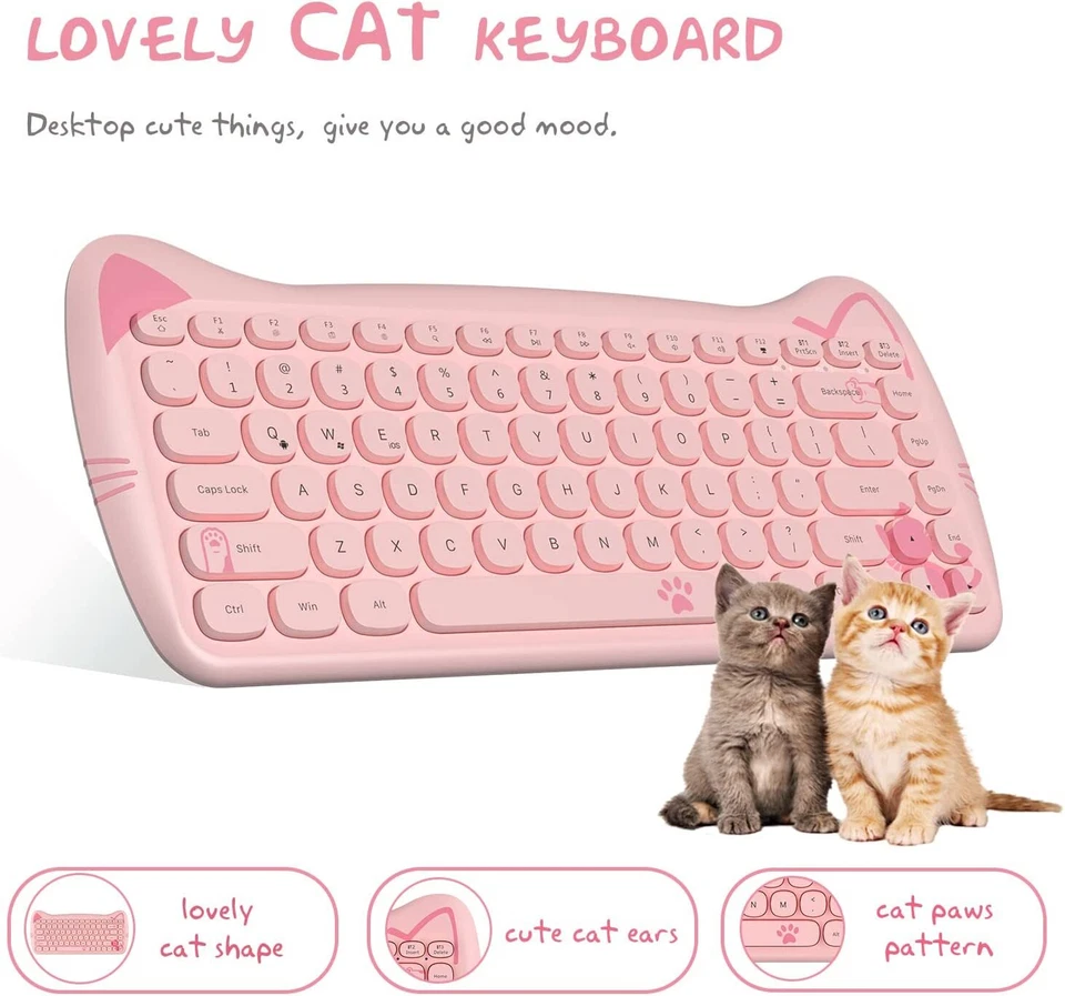 80% Wireless Cute Keyboard Silent Slim Bluetooth Round Matte Keycap for PC Mac - Image 1 of 4