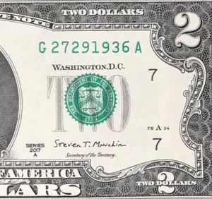G 2729 1936 A : TRAILING YEAR 1936 $2 Two Dollar Bill Serial Number - Picture 1 of 3