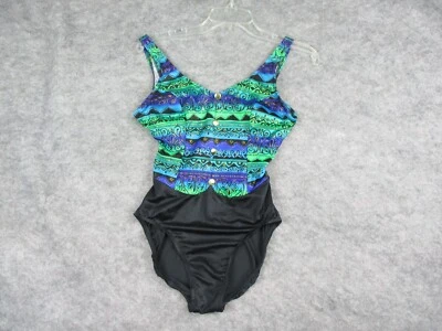 Vintage Jantzen One Piece Swimsuit Womens 12 Blue Green Vacation No Pad USA Made - Image 1 of 4