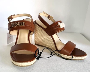 LIZ CLAIBORNE WEDGE SANDALS BROWN FAUX LEATHER SLINGBACK SZ 8.5 NEW - Picture 1 of 6