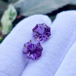 Ethereal Star Shaped Natural Amethyst 11 MM Hexagon Gemstone Pair For Jewelry - Picture 1 of 7