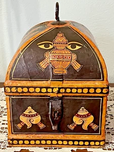 Vintage Indian Mughal Hand Painted Marriage Trinket Jewelry Box Brown w/ Hinge - Picture 1 of 12