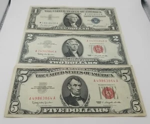 3 Note Lot $1 (1957 Silver Cer) $2 (1963 Red Seal) & $5 (1963 Red Seal) #799 - Picture 1 of 20