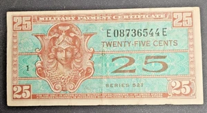 US Military Payment Certificates 25 cents series 521  E08736544E  MPC - Picture 1 of 2
