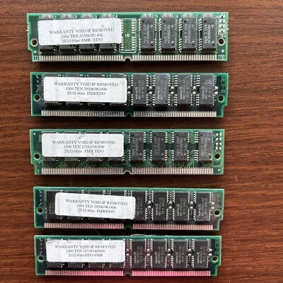 2x 8MB 2Mx32 EDO 72-pin Non-Parity 60ns 16-Chip RAM SIMM Memory, Quantity Of 5. - Image 1 of 4