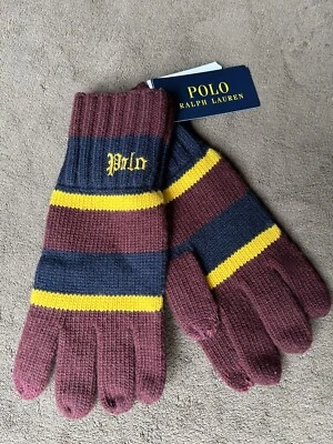 Guantes Polo Ralph Lauren Para Hombres Mezcla Lana Deportista Rugby Tacto Borgoña Azul Marino Foto 1 de 4