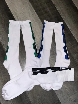NBA LOGO MAN WHITE BLUE BLACK GREEN LONG CREW FULL LENGTH SOCKS LARGE 3 PAIR SET - Image 1 of 4