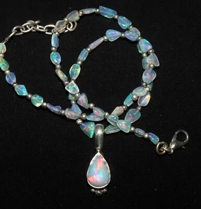 Natural fire opal necklace with sterling silver opal pendant necklace for women - Picture 1 of 9