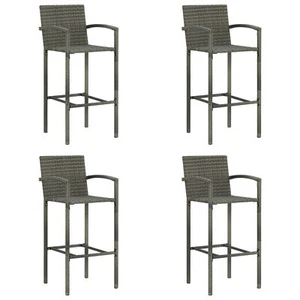 Bar Stools 4 pcs Grey Poly Rattan O3O9 - Picture 1 of 8