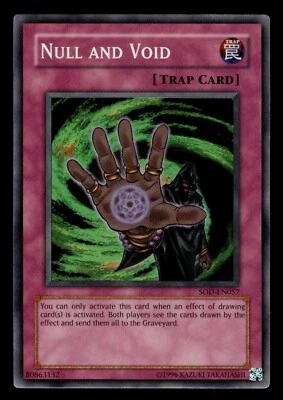 Tarjeta Yugioh súper rara Null and Void SOD-EN057 Foto 1 de 2